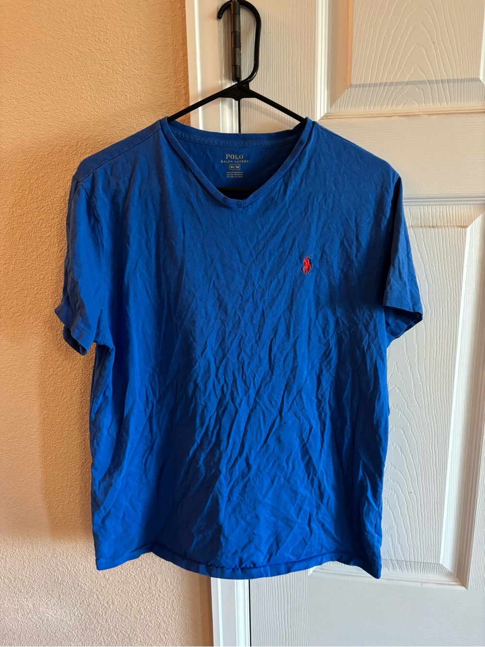Polo by Ralph Lauren Short Sleeve V‑Neck Tee in Royal Blue with Red Logo